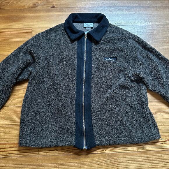 Jarray vintage brown black full zip fleece collar VAIL snowflake sweater SIZE L - Picture 1 of 6